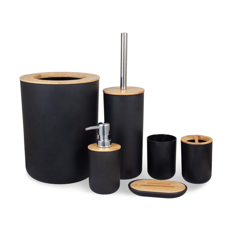 

6 шт. бамбуковые аксессуары для ванной комнаты Набор предметов первой необходимости для ванной комнаты Держатель для зубных щеток Дозатор для мыла чёрный