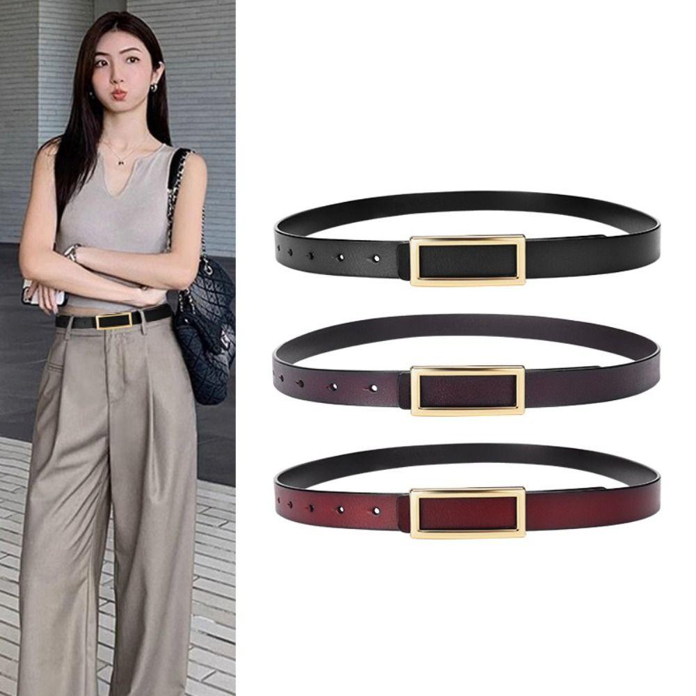 Fashion Dress Belt Rectangle Buckle Waist Belt Waistband Narrow Belt  Female