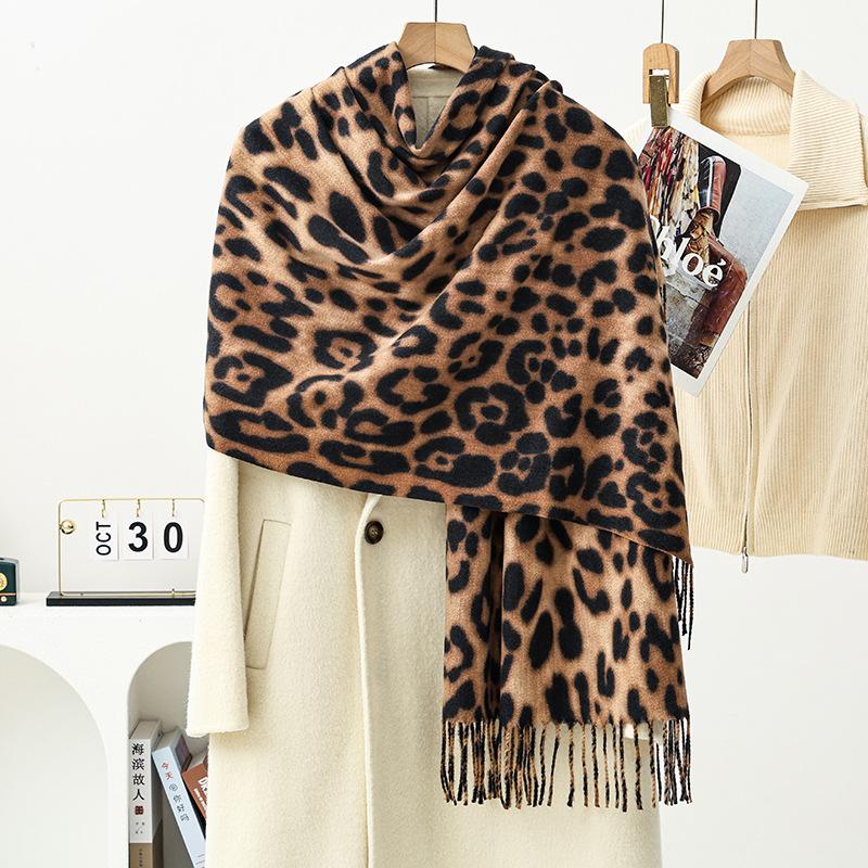 Leopard Print Scarf Women's Autumn and Winter Korean New Tassel Printing Scarf Light Luxury High-end Imitation Cashmere Scarf