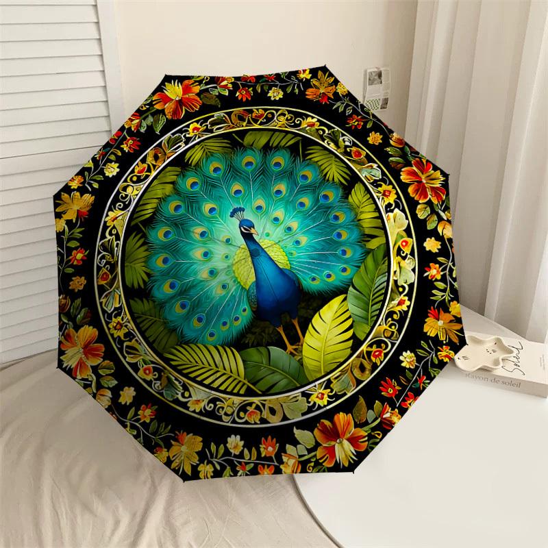 

1PC Peacock Floral Umbrella-8-Rib Reinforced, Automatic Open, Lightweight & Durable, Cute Fashion Accessory for Outdoor-K1294