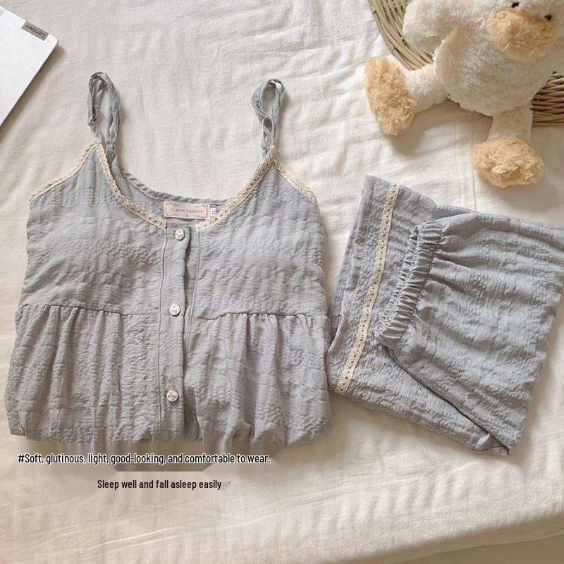 Women's Summer Pajama Set: Sweet Loose Camisole & Shorts with Removable Chest Pads