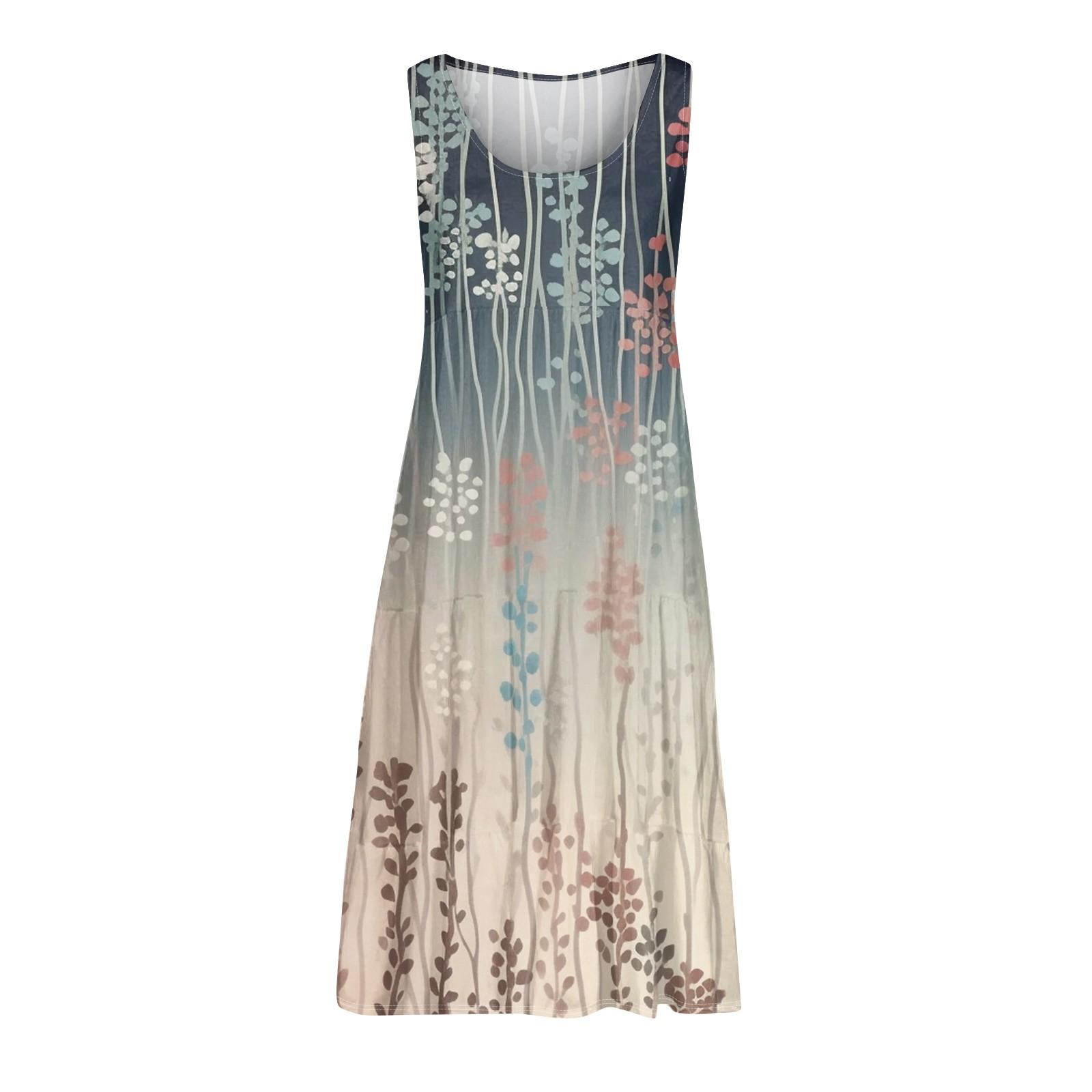 Женское летнее модное свободное повседневное пляжное платье без рукавов с принтом — фото 4