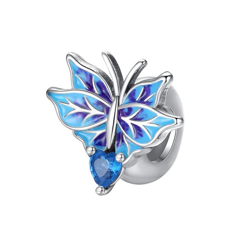 Copper Metal Blue Series Dragonfly Butterfly Bird Pansy Flower Pendant Bead Component Charm Bead Component Compatible With 4MM hole diameter Bracelet