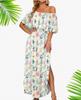 European and American summer new printed one-word shoulder short-sleeved long dress