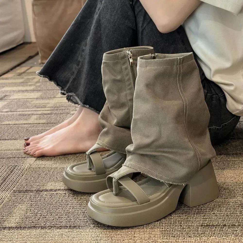 

Весна и осень Новые женские сапоги с открытым носком 2024 года Модные уличные креативные женские короткие сапоги Корейский дизайн Женские сандалии 40