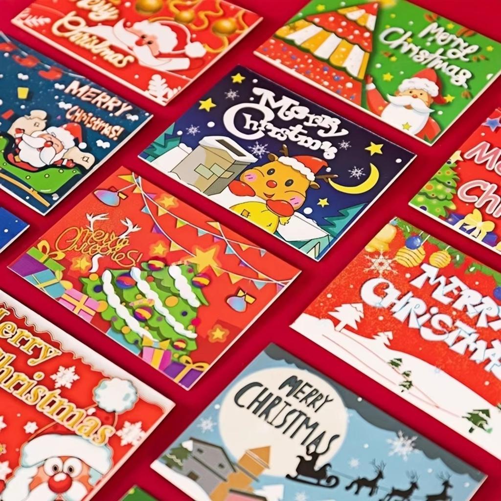 10/80/100Pcs Merry Christmas Card Xmas Birthday Party Gift Card Cute Cartoon Half-Folded Card Blessing Message Card