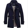 Men's Washed Cotton Fleece-Lined Mid-Length Trench Coat - Casual Autumn/Winter Outerwear