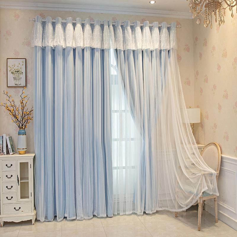Simple Internet celebrity princess style double-layer gauze bedroom girl curtains balcony bay window blackout curtains