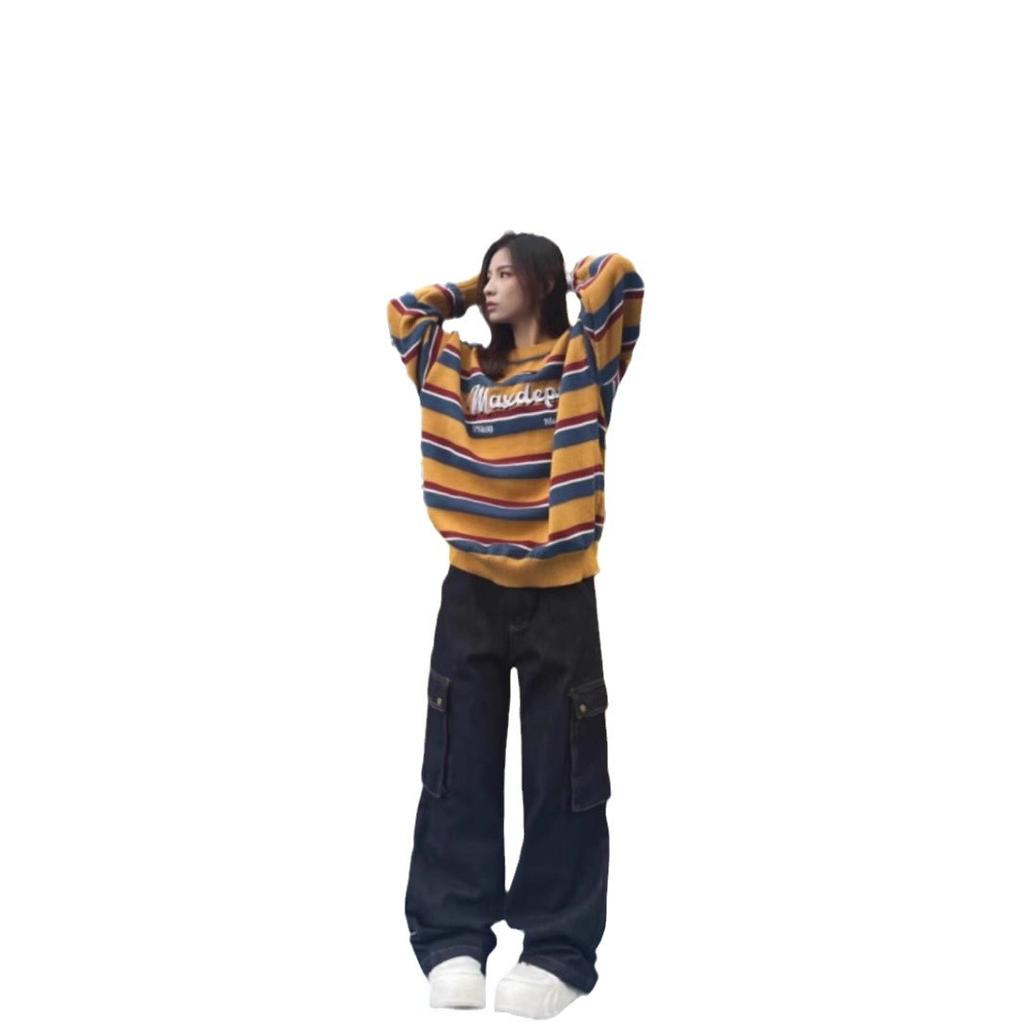 American Retro Design Sense Multi-pocket Tooling Jeans Men's Loose Straight High Street Ruffian Handsome Fried Street Wide-leg Pants
