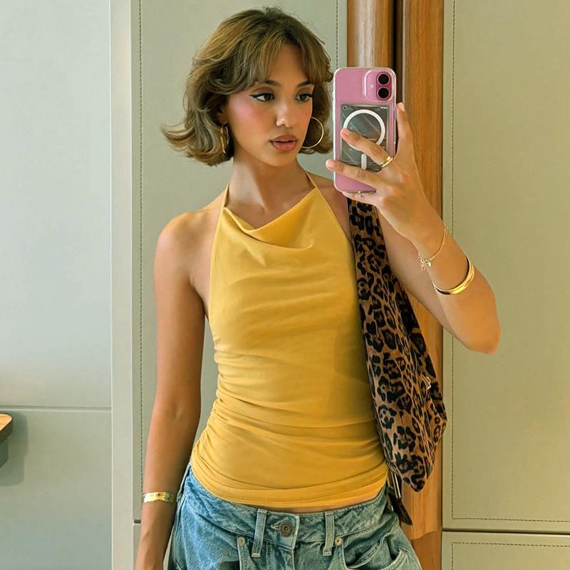 Avrupa Kadın İlkbahar/Yaz Seksi Arkası Açık File Askılı Üst