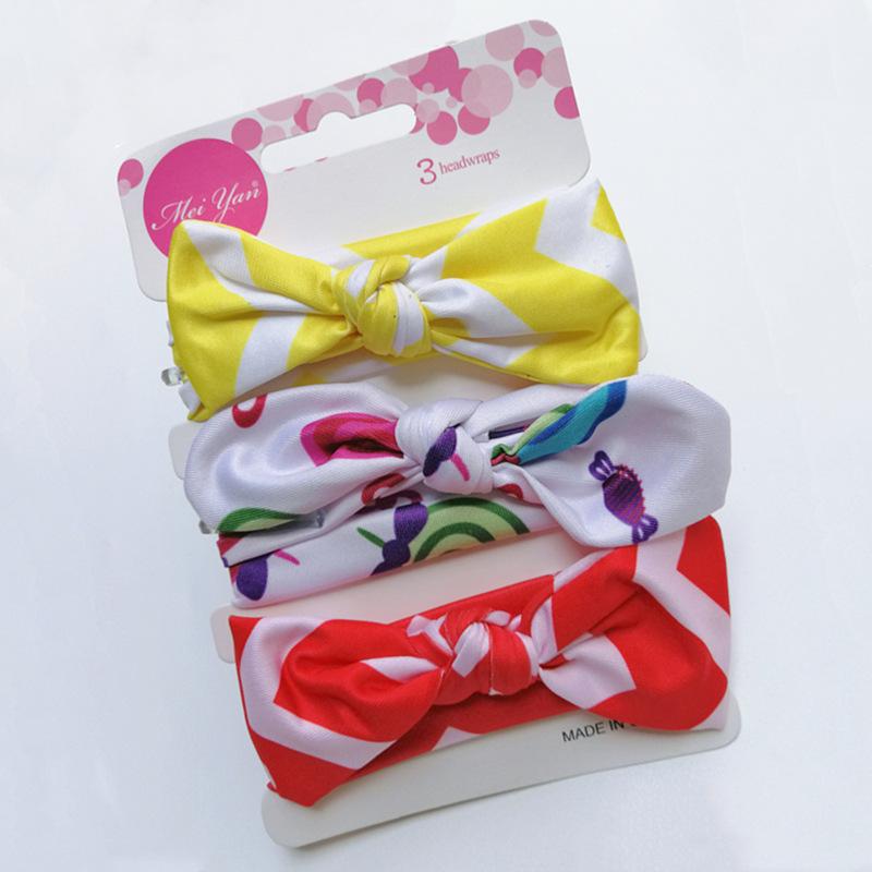 European & American Kids' Rabbit Ears Headband Set: 3-Piece Infant Bow Hair Accessories for Boys & Girls