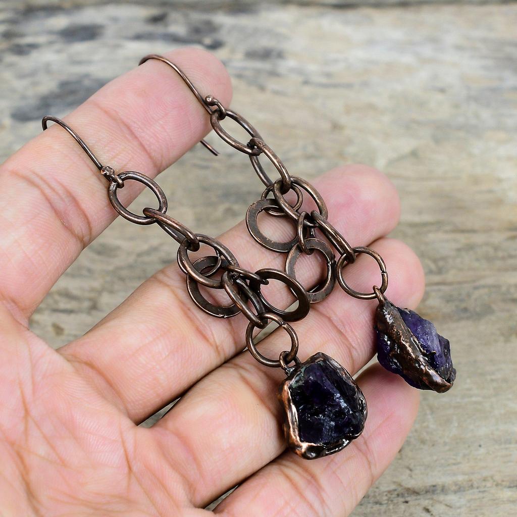 African amethyst rough earring electroformed copper earrings handmade jewelry gemstone earring beautiful electroformed jewelry gifts for mom
