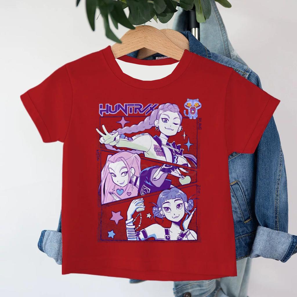 KPop Demon Hunters Cartoon Print Kids 3D Mesh T-shirts Summer Short Sleeve Tees Boys and Girls Clothes Casual Tops