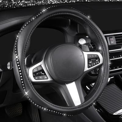 AUTOYOUTH Bling Steering Wheel Cover - Crystal Studded Rhinestone Non-Slip Breathable Design For Women/Girls, Universal Fit 14.5-15 Inch Black
