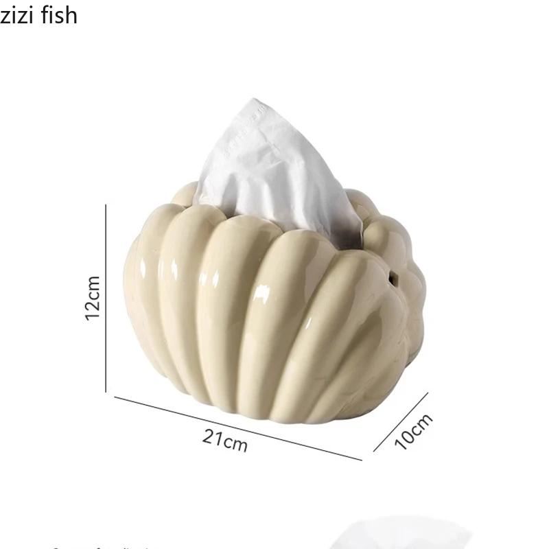 Cream Style Ceramic Tissue Box Creative Shell Shaped Napkin Paper Box Desktop Tissue Case Household Removable Tissue Box