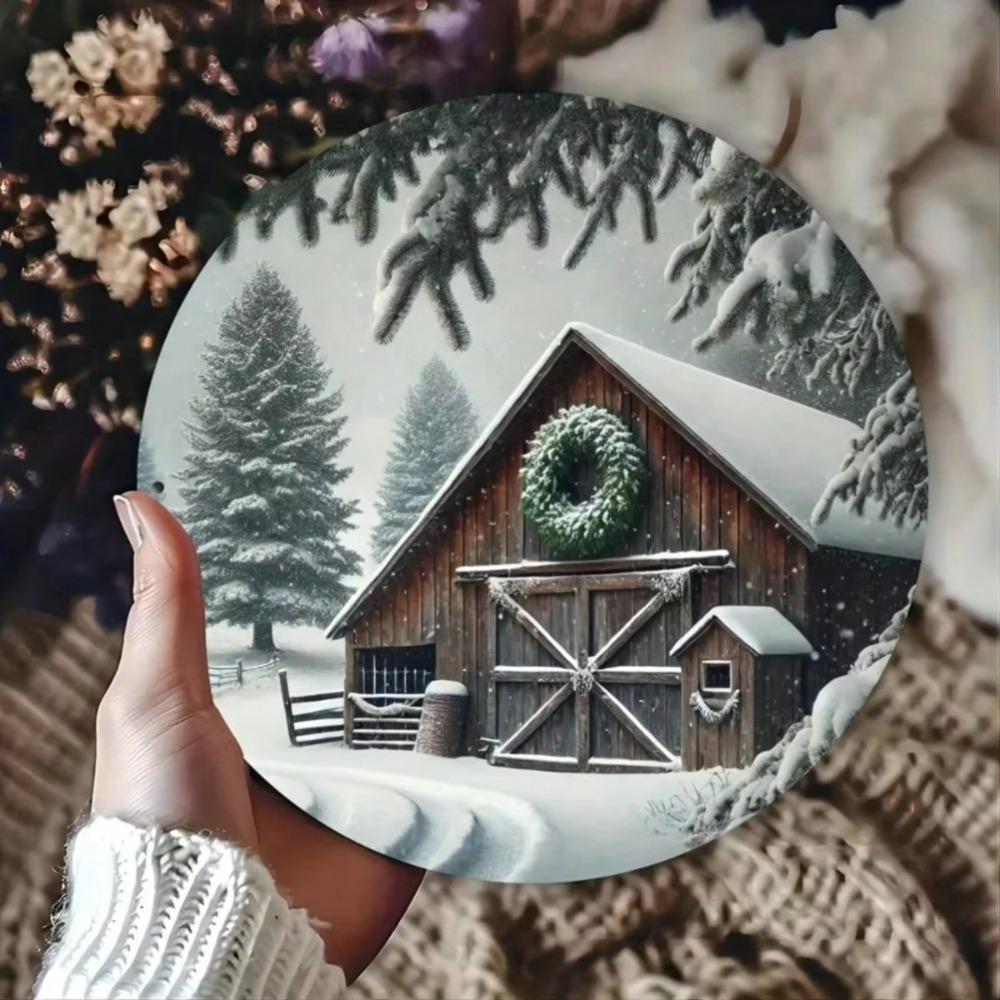 Round Metal Wall Decor Rustic Winter Barn Art Bar Cafe Club