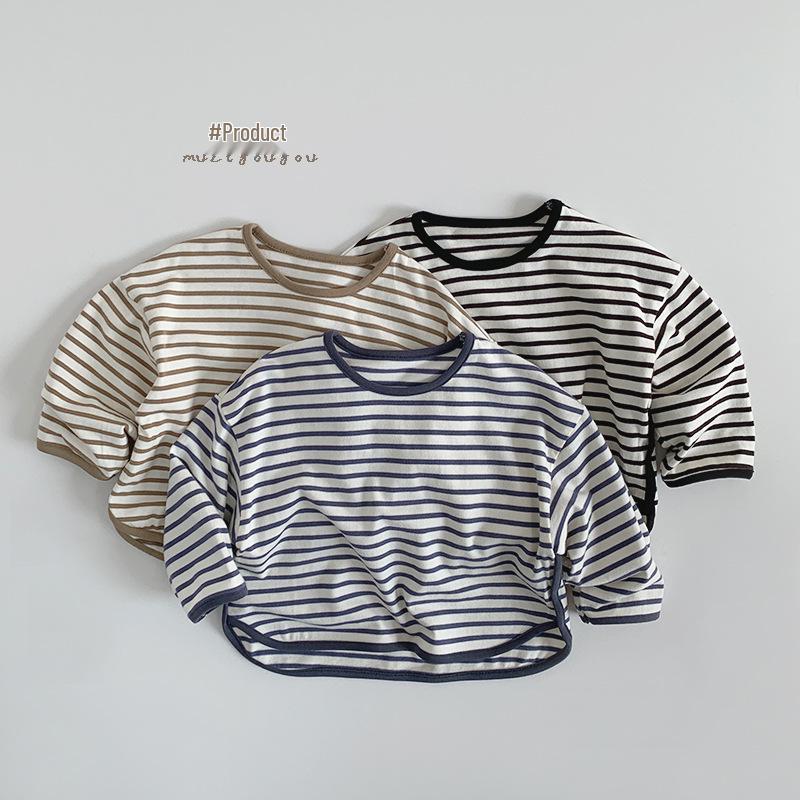 Kids' Striped Casual Korean-Style T-Shirt for Boys and Girls - Trendy and Versatile Baby and Children's Top