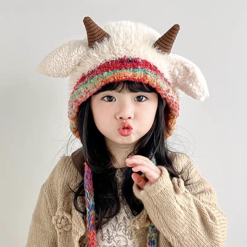 Simpatico Cappello di Peluche in Lana d'Agnello - Autunno/Inverno da Donna Caldo con Lacci Lavorato a Maglia Protezione Orecchie Versatile Pullover.