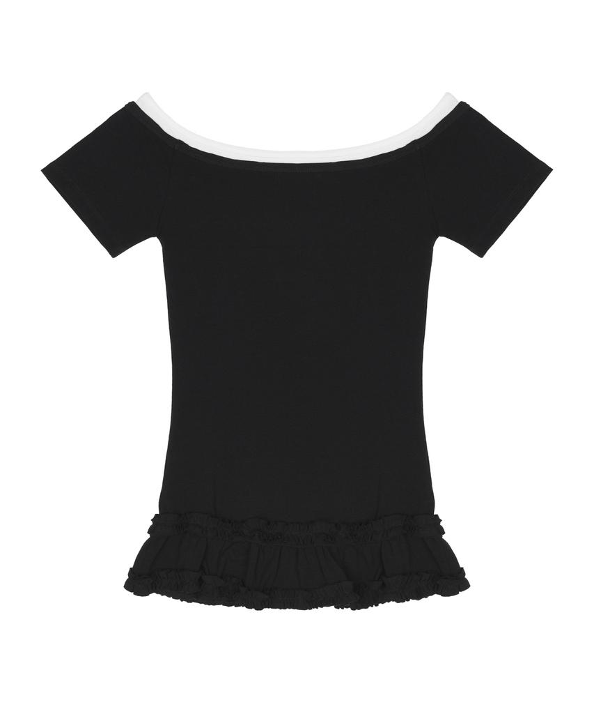 Nigaennikol Off-Shoulder Frill Half Top_Black