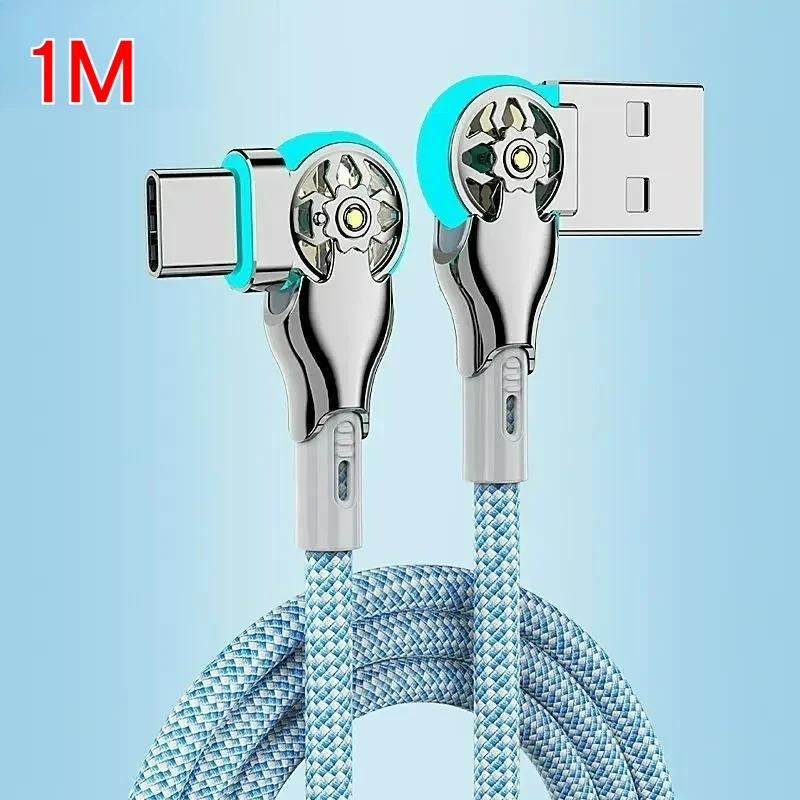 180 Rotatable USB A To Type C Fast Charging Cable 3A Data Sync Braided Cord Zinc Alloy Plug with Light for Android iOS