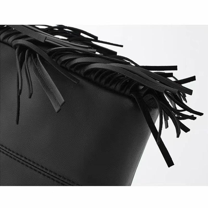New women's fashion maje shoulder bag black PU soft messenger bag large capacity retro women's handbag