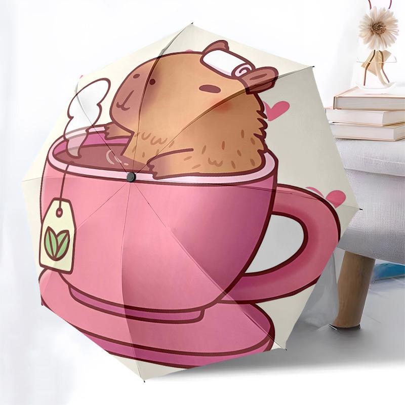 Hamster, Automatisch öffnender und schließender Teetassen-Regenschirm mit 8-Rippen-Struktur, Tragbarer Regenschirm, Geeignet für Männer und Frauen zu jeder Jahreszeit, Perfektes Geschenk f