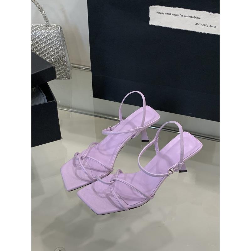 2025 summer new square head open-toed French temperament high-heeled sandals women