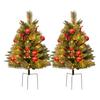 23 Inch Lighted Artificial Christmas Urn Filler Pre-lit Xmas Pine Tree with Cones Red Berries Tripod Stake And LED Light Outdoor Porch Planter Filler