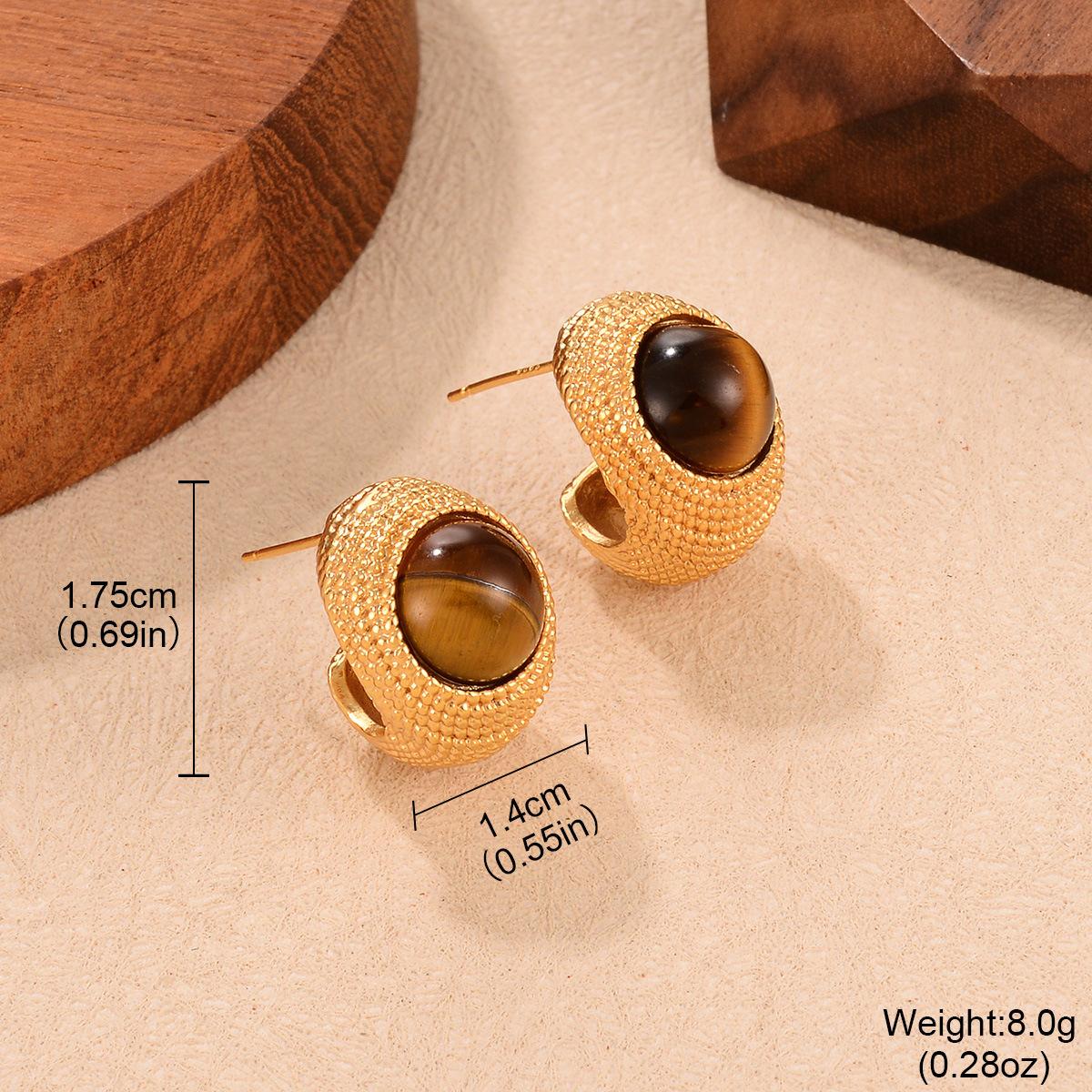 

Maillard vintage C-shaped earrings, tiger s eye, niche vintage fashion and simple coffee earrings