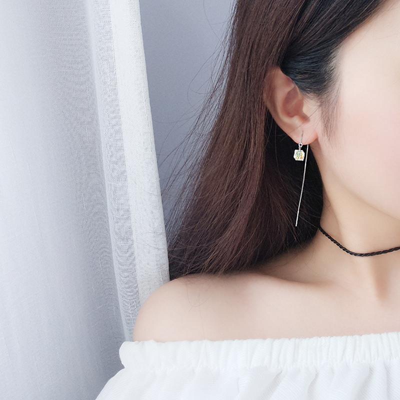 1 Pair Crystal Square Earrings Line Tassel Chain Drop Earring Women'S Ear Line Straight Jewelry Gifts