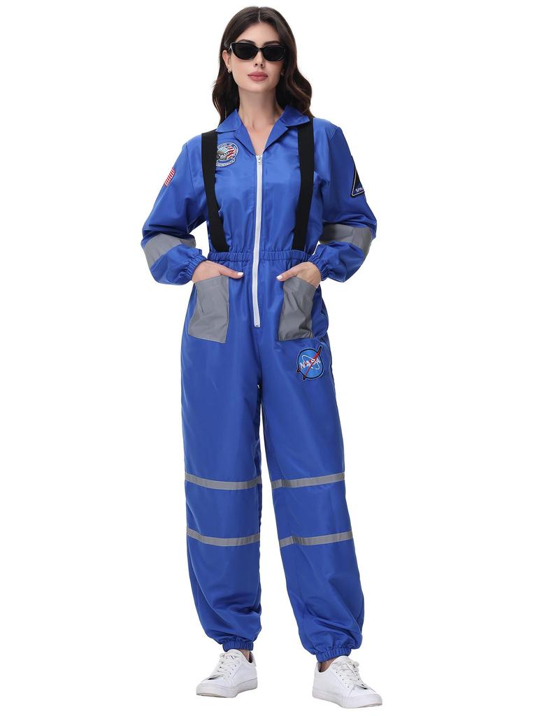 Women's Astronaut Halloween Cosplay Costume - Space Suit for Club or Stage Performance, Bright Colors with Hot Stamping.