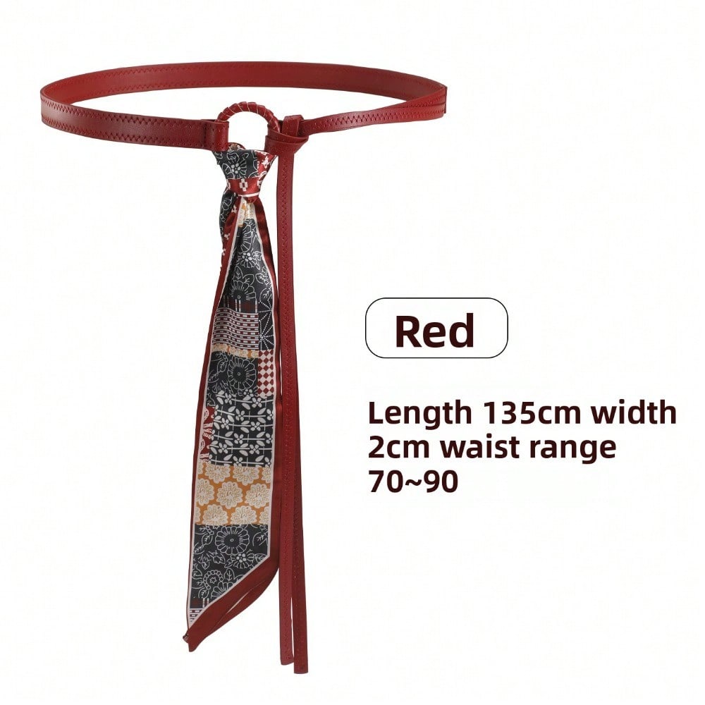 Silk Scarf Belt Accessories Women's Ribbon Belt Chain Belt Hip Hop Punk Vintage American Decor with Jeans Belt Red