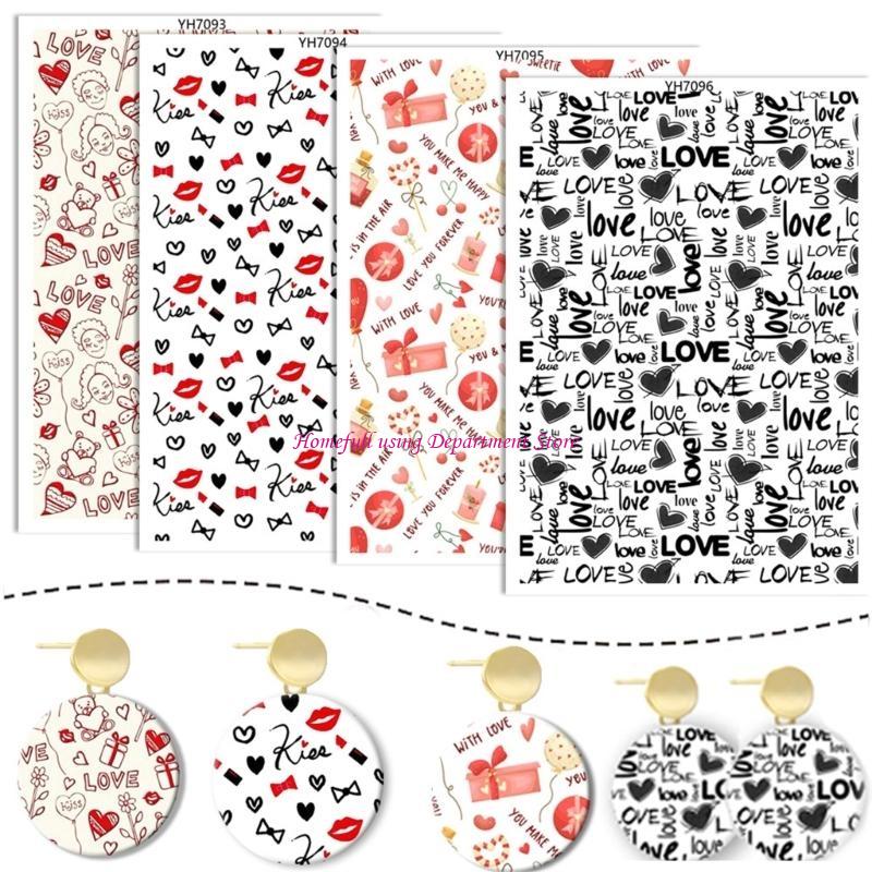 4Pieces Valentine Love Heart Transfer Paper 95x138mm Clay Earrings Water Soluble Transfer Paper for Jewelry Making