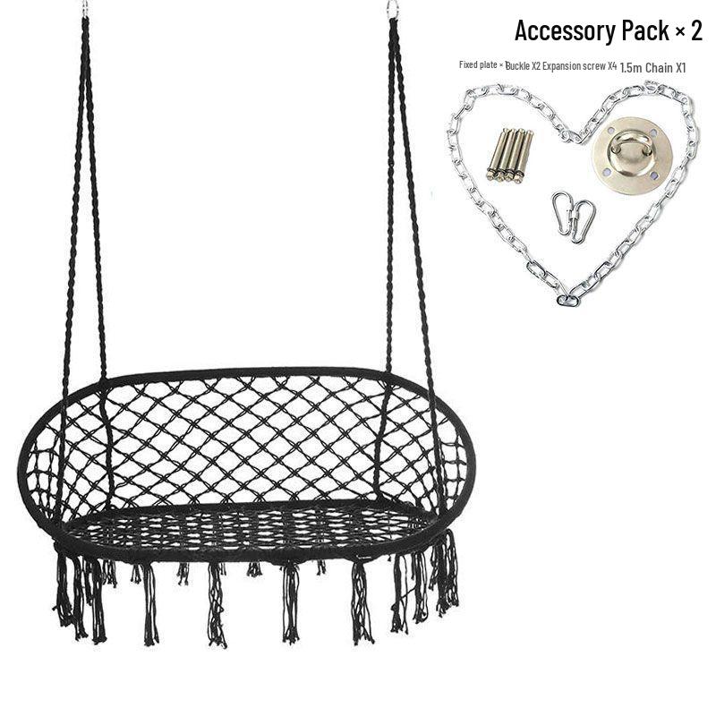Nordic Indoor Outdoor Double Hanging Chair Swing with Tassel Cradle - Cotton and Linen Hammock for Homestay or Balcony.