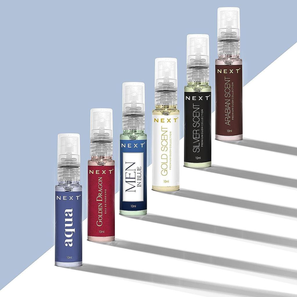 Next Luxury Atomizer Trial Pack of 6 x 10ml Pocket Parfume 2023 Edition Parfémová voda pro muže a ženy | Dárková sada (Nové balení atomizéru 1)