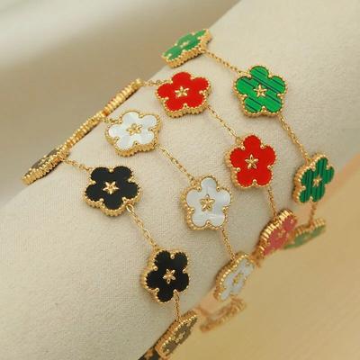 Klassische Edelstahl-Armbänder mit mehrfarbigen Blumen-Charms für Damen, Modemarke, Schmuck, Metallarmbänder