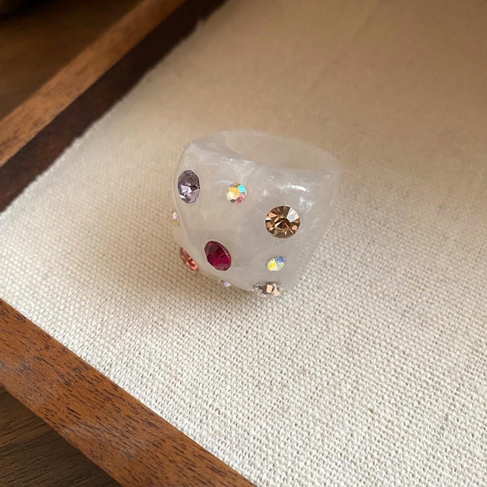 Bonbonfarbener Geometrischer Ring Koreanischer Stil Großer Schlichter Kuppelring Harz Strassring Schmuck Geschenke