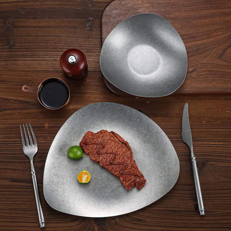 Irregular Stainless Steel Meal Plate Snack Spaghetti Barbecue Plate Western Food Plates French Restaurant Bone Dish Tableware