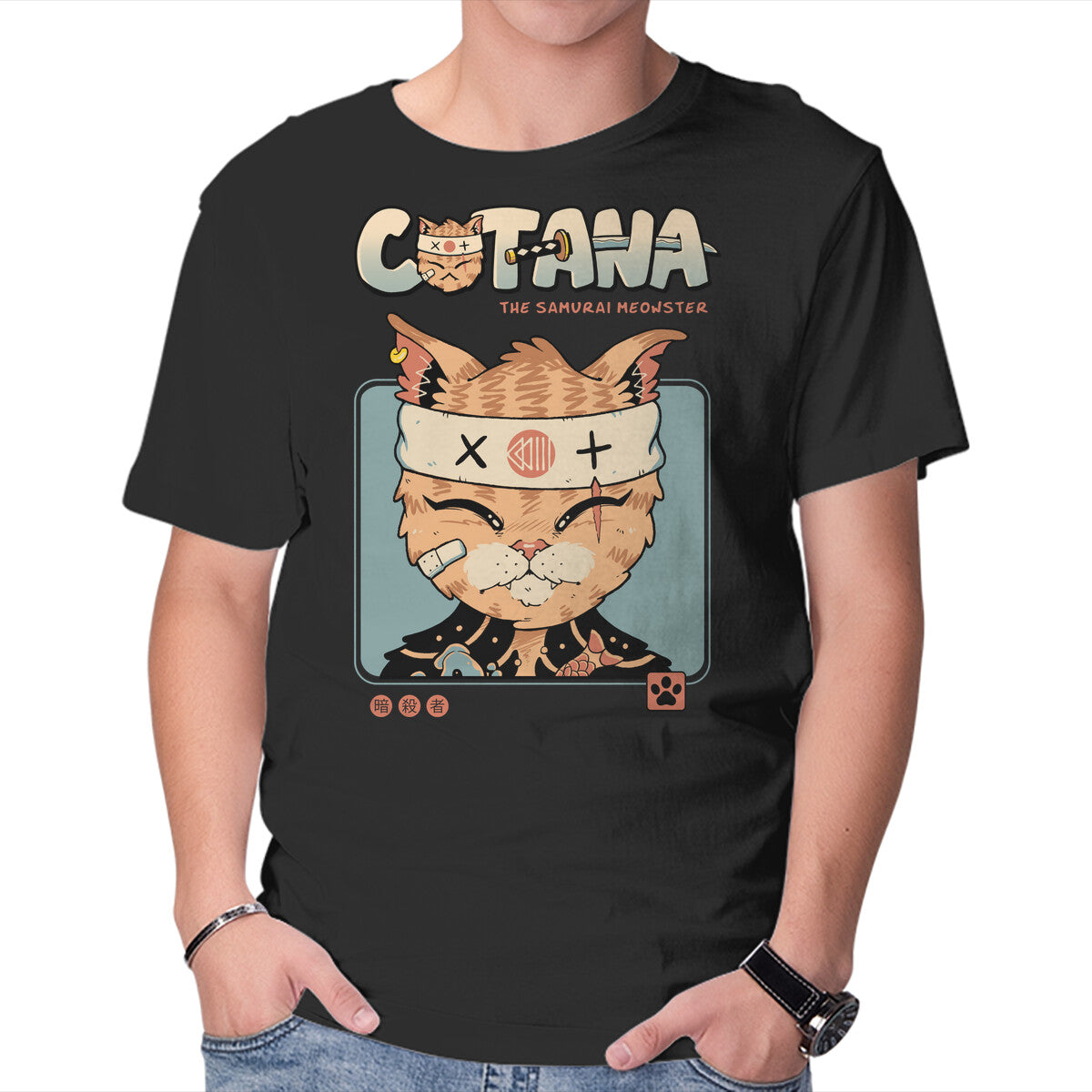 Unisex Crew Neck T-Shirt Catana Portrait Graphic Short Sleeve Casual Tee XL