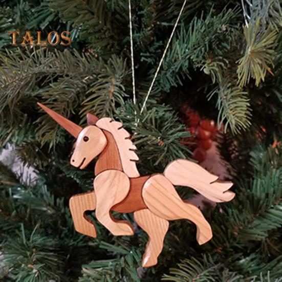 Weihnachtsschmuck in Tierform mit Umhängeband, Hirsch, Eule, Fuchs, handgeschnitzt, aus Holz, Weihnachtsbaum, Heimdekoration