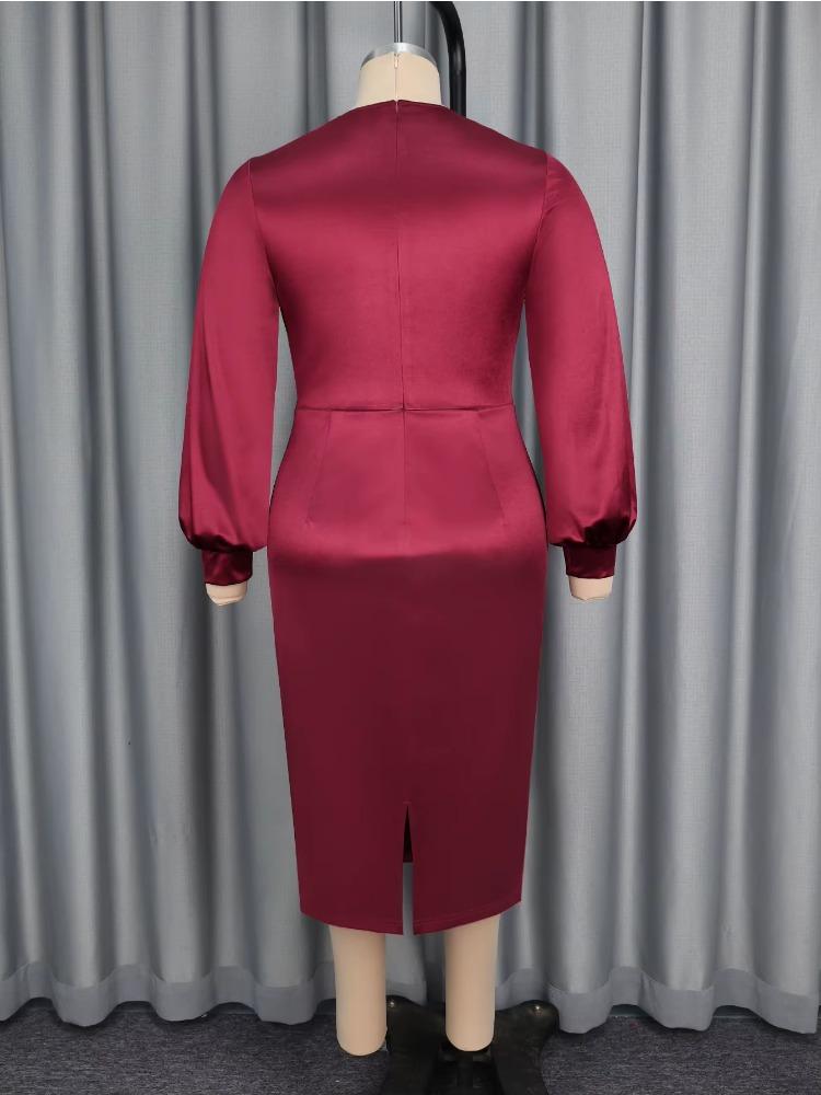 Women Elegant Shiny Midi Evening Party Dress 3D Flower O Neck Long Sleeve Rhinestone Waist Belt Slit Slim Wedding Christmas Gown