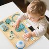 Wooden Blue Clock Busy Board With Educational Activities For Toddler Learning