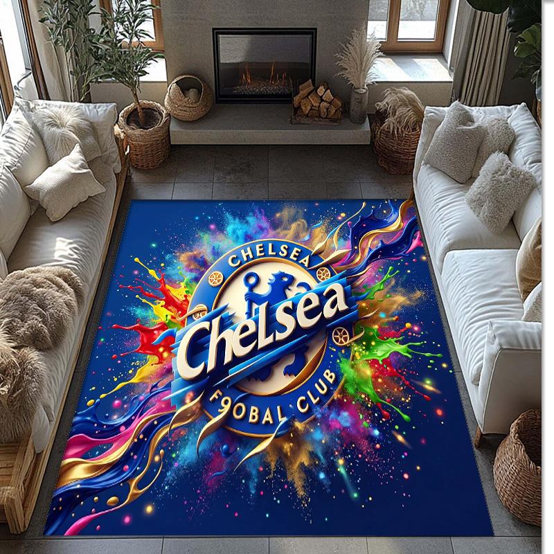 Chelsea FC Printed Flannel Area Rug Non Slip Soft Polyester Floor Carpet Indoor Decor Mat for Bedroom Living Room Sofa Game Room Home Decoration