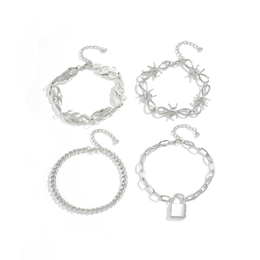 Accessories, Punk Hip Hop Knotted Chain Flame Necklace, Fashion Alloy Lock Pendant Necklace Women