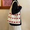 Knitted Love Pattern Tote Bag Stylish Woven Handbag Shoulder Bag for Women Party Work Travel Underarm Bag Outdoor