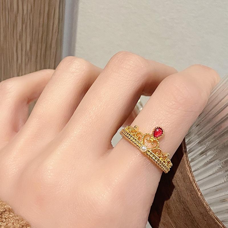 Gold Medieval Oval Black Gallstone Open Ring Stacked With Light Luxury French High-End Ring, Personalized Index Finger Ring