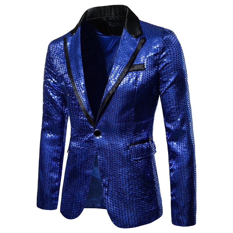 CHEST Men's Golden Shiny Party Fashion Suit Stage Singer Wedding Groom Jacket Master Coat