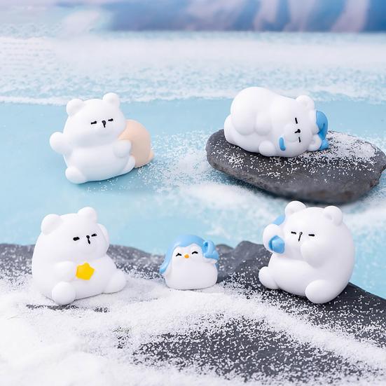 60 Pcs Mini Resin Polar Bear Figurine Tiny Little Arctic Animal Statue Small Polar Bear Penguin Miniature Figures for DIY Crafts