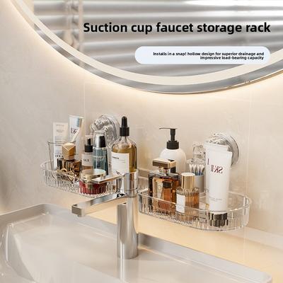 Washing Basin Suction Cup Non Perforated Faucet Storage Rack