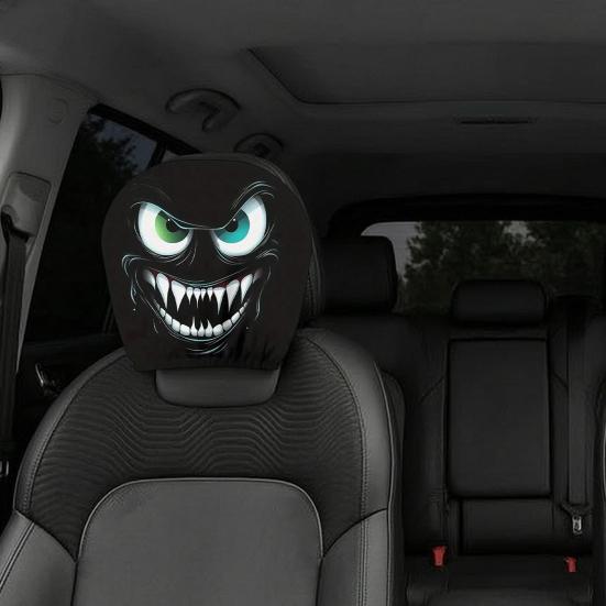 Lustige Auto-Kopfstützenbezüge, Gruseliges Muster Sitz-Kopfstützen-Schutz, Universell Atmungsaktiv Dehnbar Auto-Innenraumzubehör